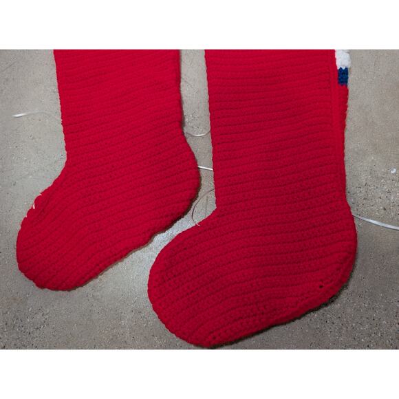 Pair of Vtg Crocheted Kitschy Christmas Stockings Handmade Sleeping Girl Appliqu - Picture 6 of 9